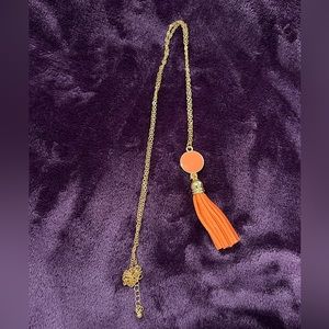 Coral and Gold Tassel Necklace